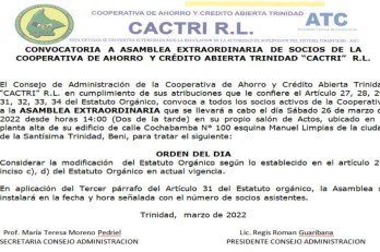 convocatoria asamblea extraordinaria marzo 2022